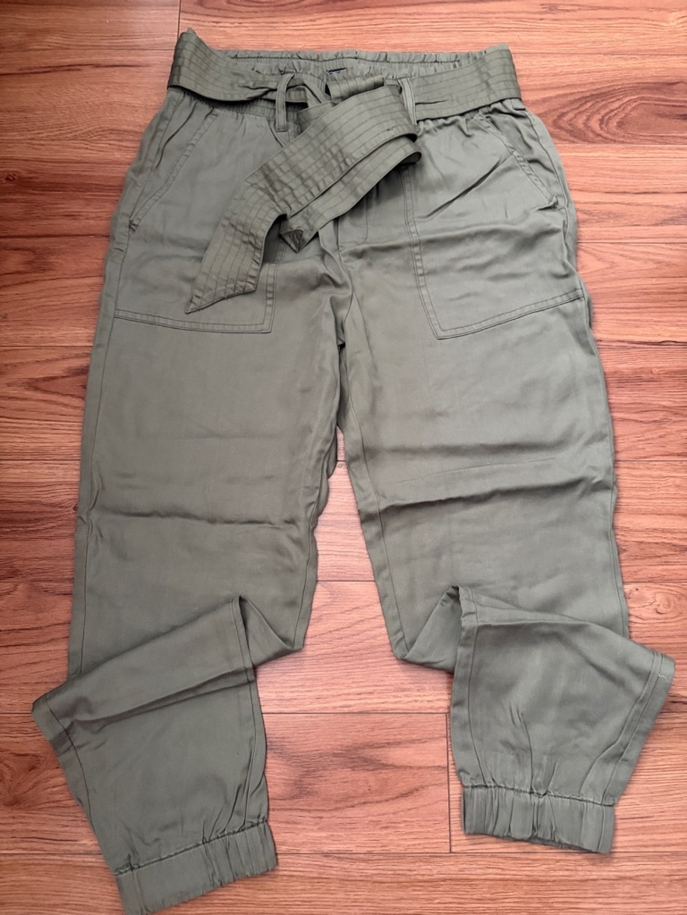 Abercrombie & Fitch Olive Green Cargo Joggers with Tie Belt